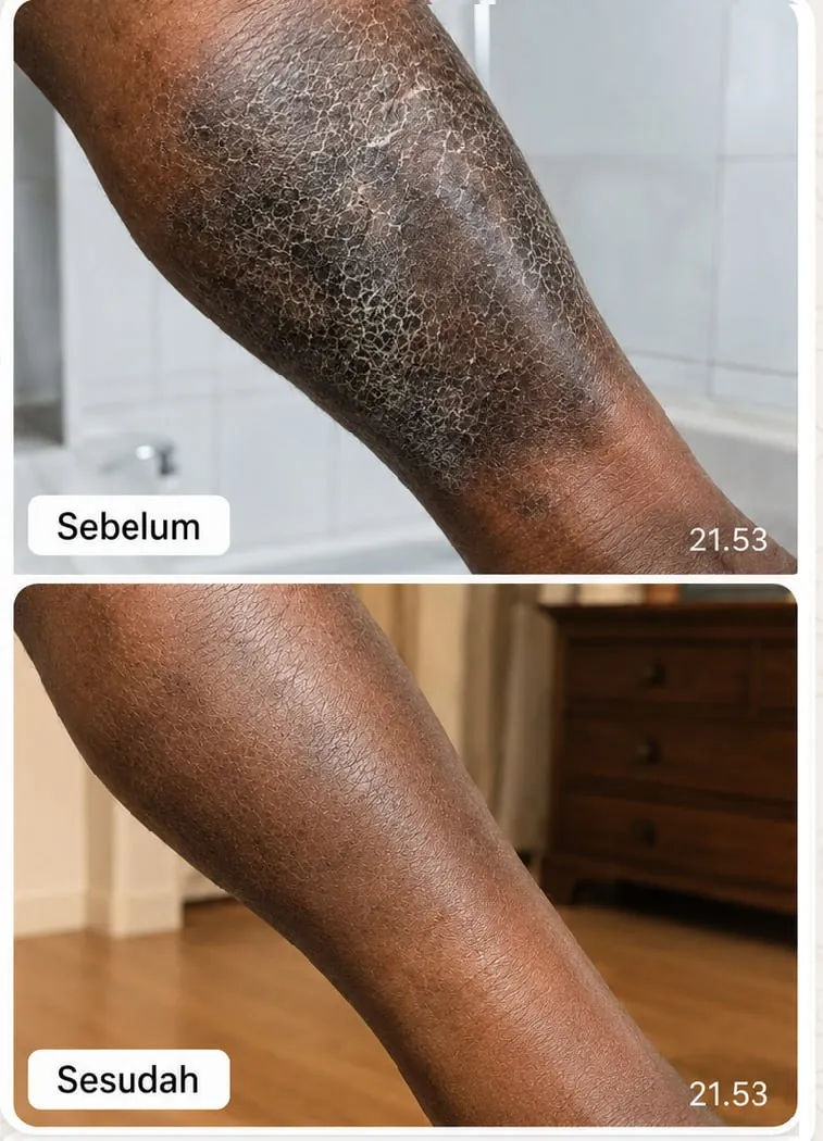 Sebelum dan sesudah pemakaian rutin Taracare Body Lotion